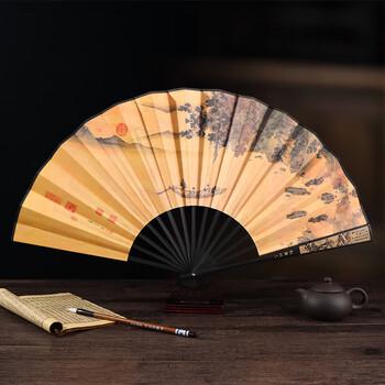 Detail of Chinese fan ribs and painted leaf